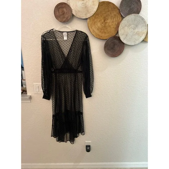 CAbi Theater Dress black polka dot mesh lace overlay, style number 407 size M - Picture 5 of 6